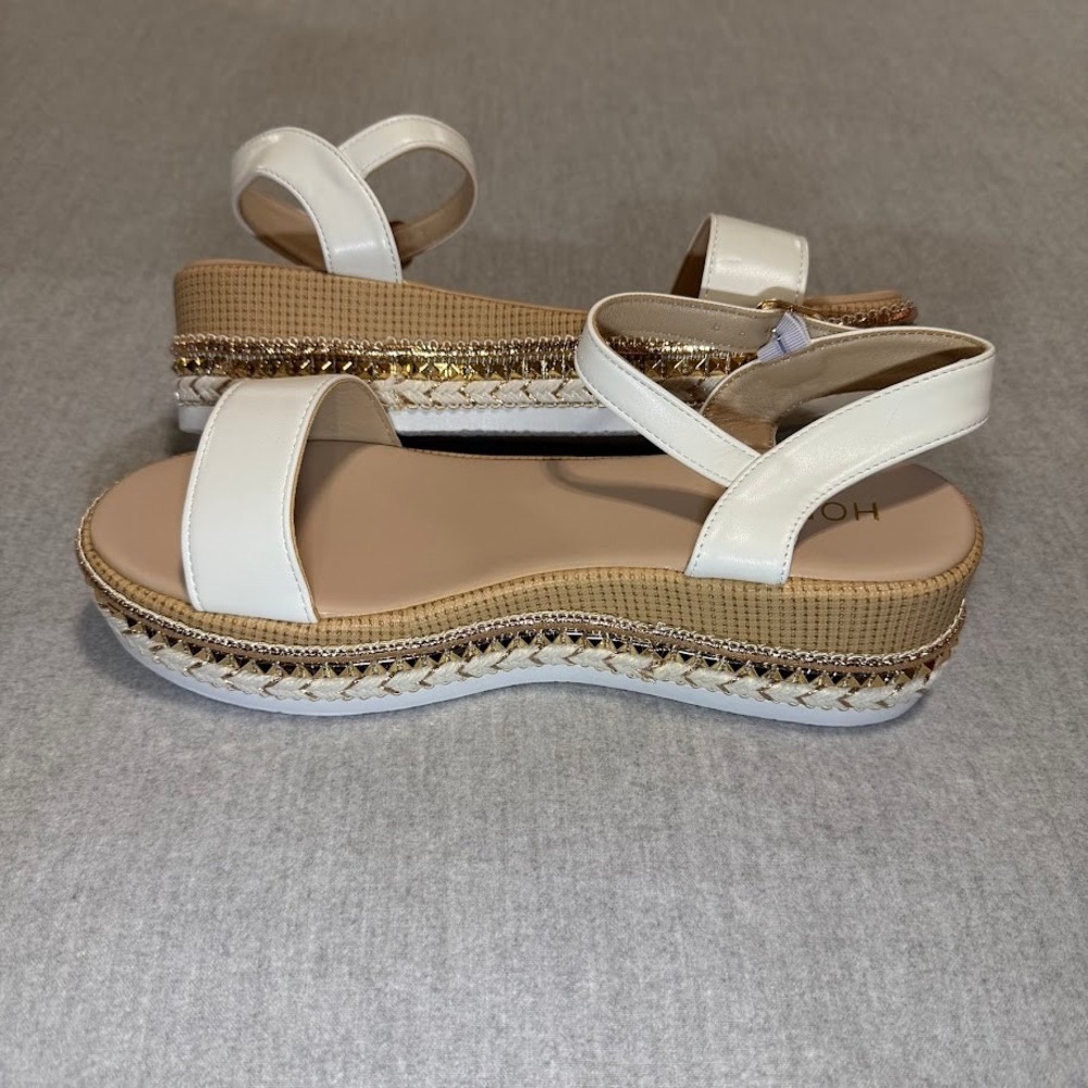 HOFENY Women White Platform Espadrille Wedge Sandals Ankle Strap Buckle - Picture 2 of 5